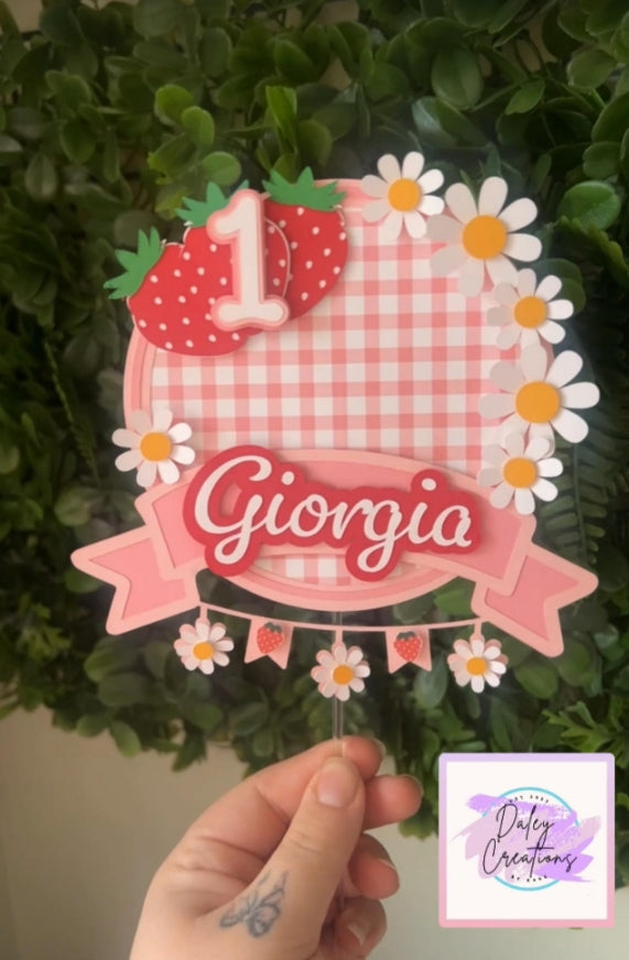 Berry First | Berry Birthday | Strawberry | 3D Cake Topper |
