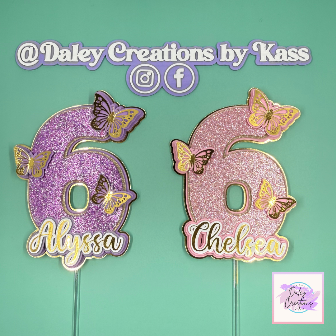 3D Butterfly | Layered Glitter | Age Cake Topper |