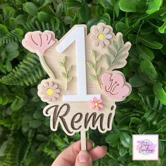 Floral | Wooden | Acrylic | Cake Topper |
