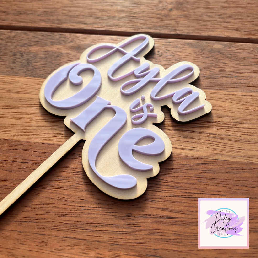 Turns One | Acrylic & Wood | Cake Topper |