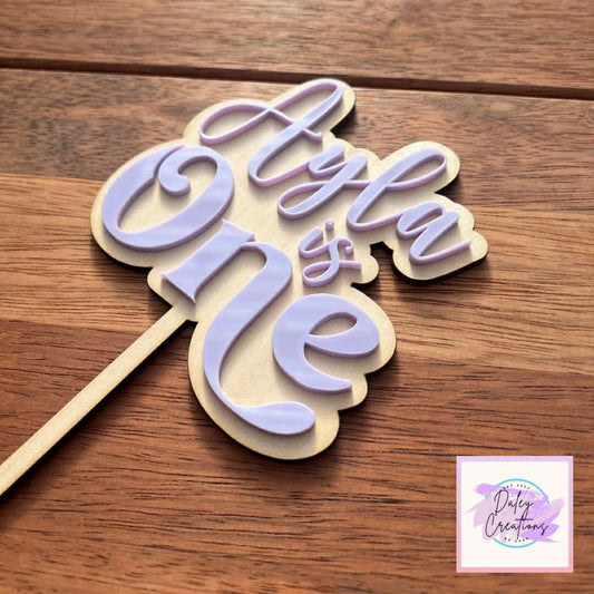 Turns One | Acrylic & Wood | Cake Topper |