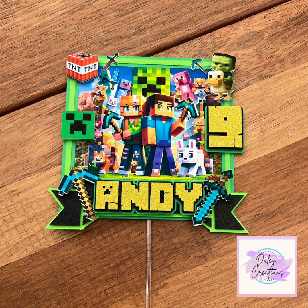 Pixel World | Gamer Theme | 3D Layered | Cake Topper | Personalised