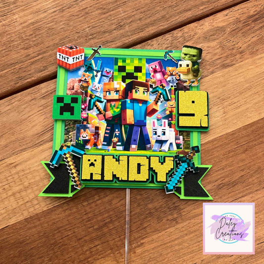 Pixel World | Gamer Theme | 3D Layered | Cake Topper | Personalised