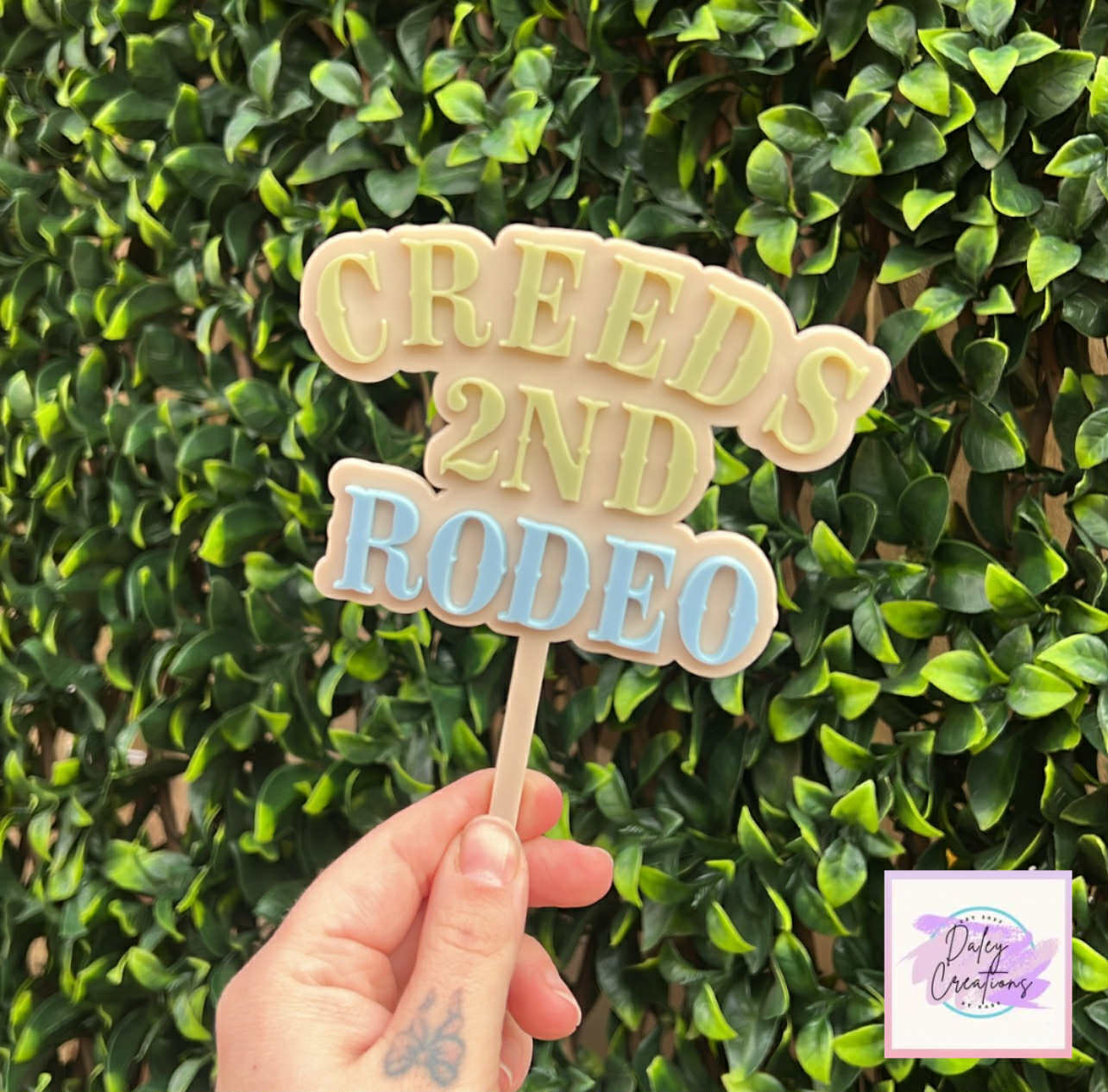 Personalised “2nd Rodeo” Acrylic Cake Topper – Custom Name, Age & Colours