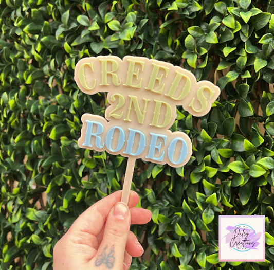 Personalised “2nd Rodeo” Acrylic Cake Topper – Custom Name, Age & Colours