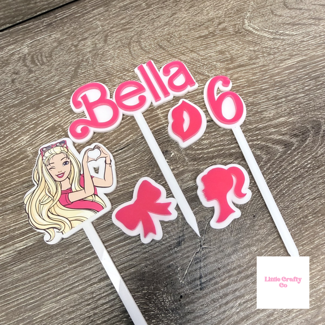 Personalised Barbie | Name and Age | Cake Topper Set |
