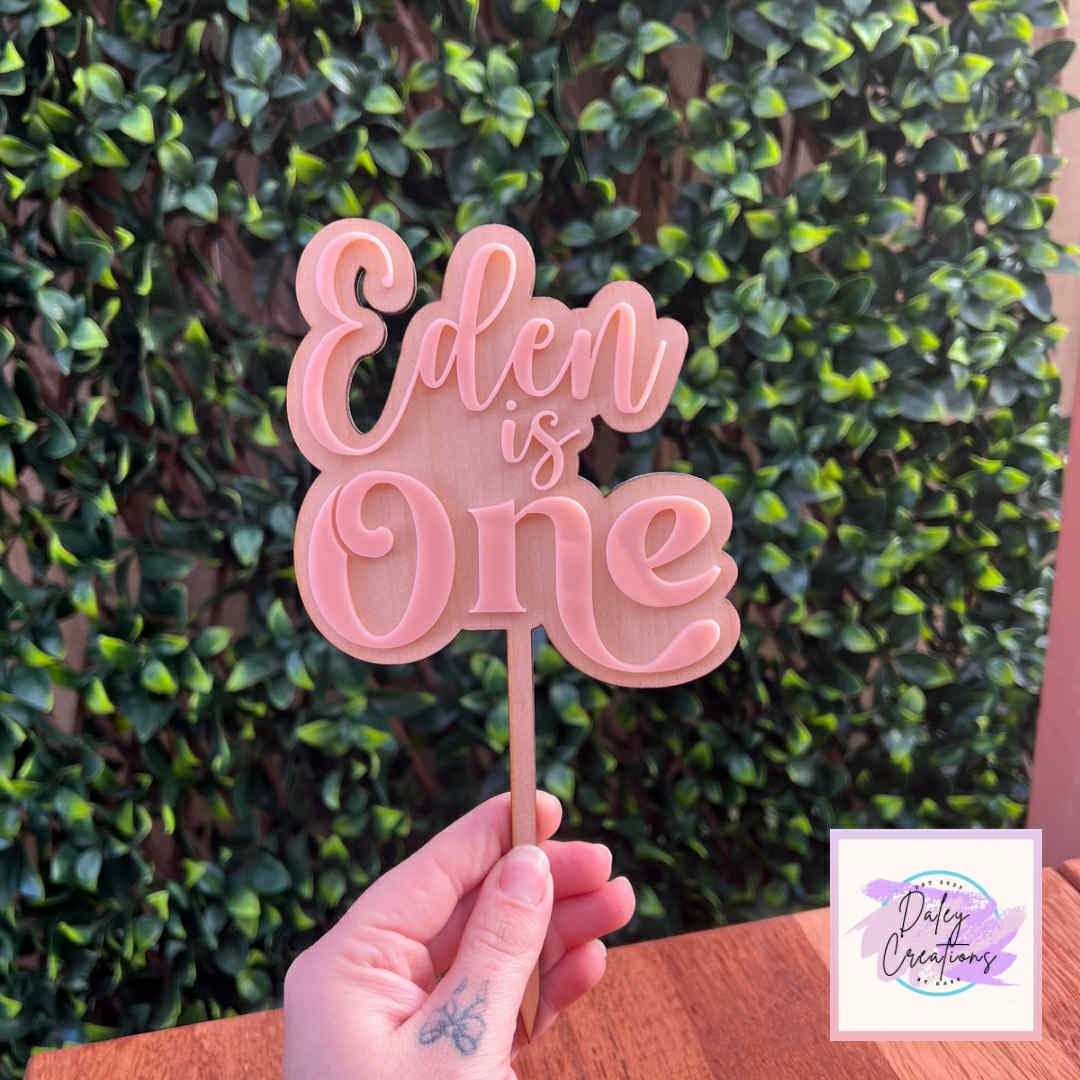 Turns One | Acrylic & Wood | Cake Topper |