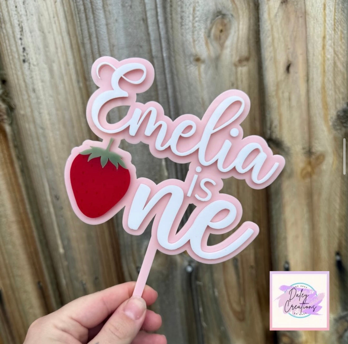 Strawberry | ONE | Double Acrylic | Cake Topper |