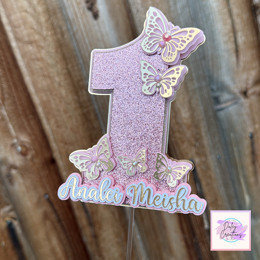 3D Butterfly | Layered Glitter | Age Cake Topper |