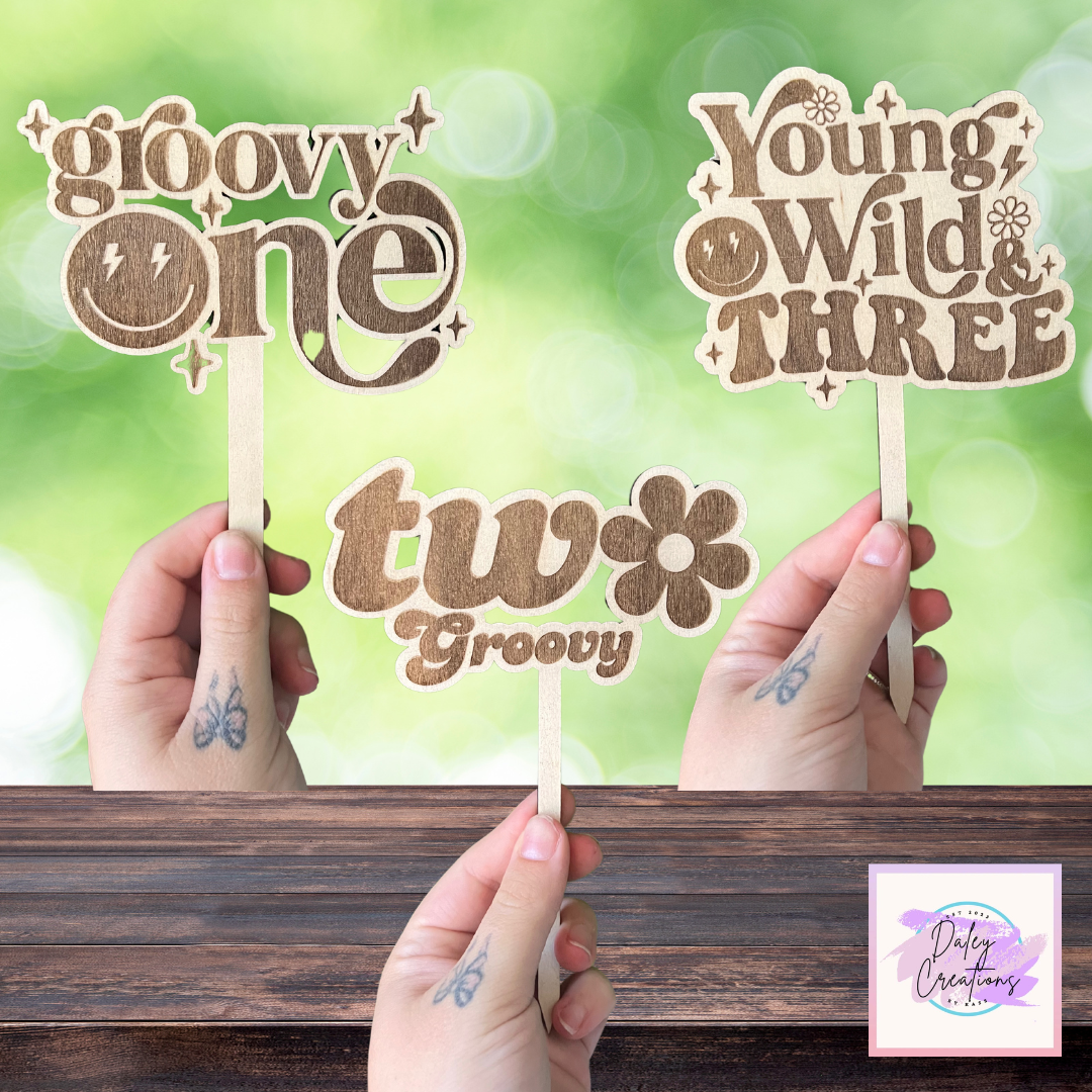 Groovy | Engraved | Wooden | Cake Topper |