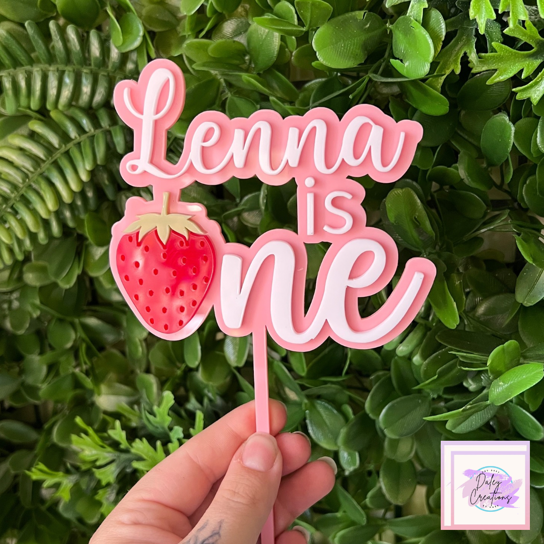 Strawberry | ONE | Double Acrylic | Cake Topper |