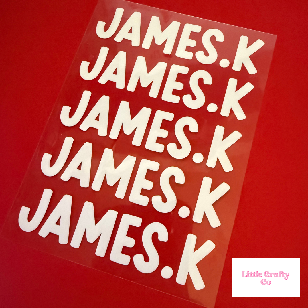 Personalised Iron-On Name Labels – 10cm (5 Pack)