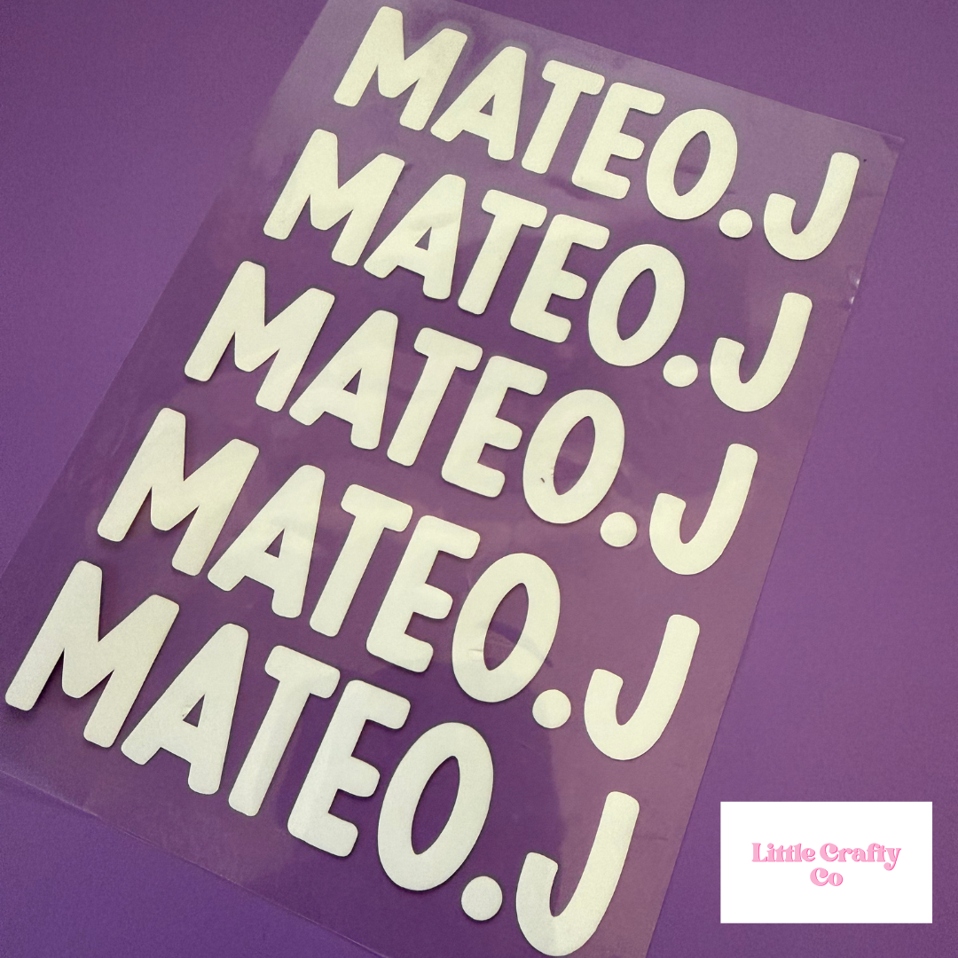 Personalised Iron-On Name Labels – 10cm (5 Pack)