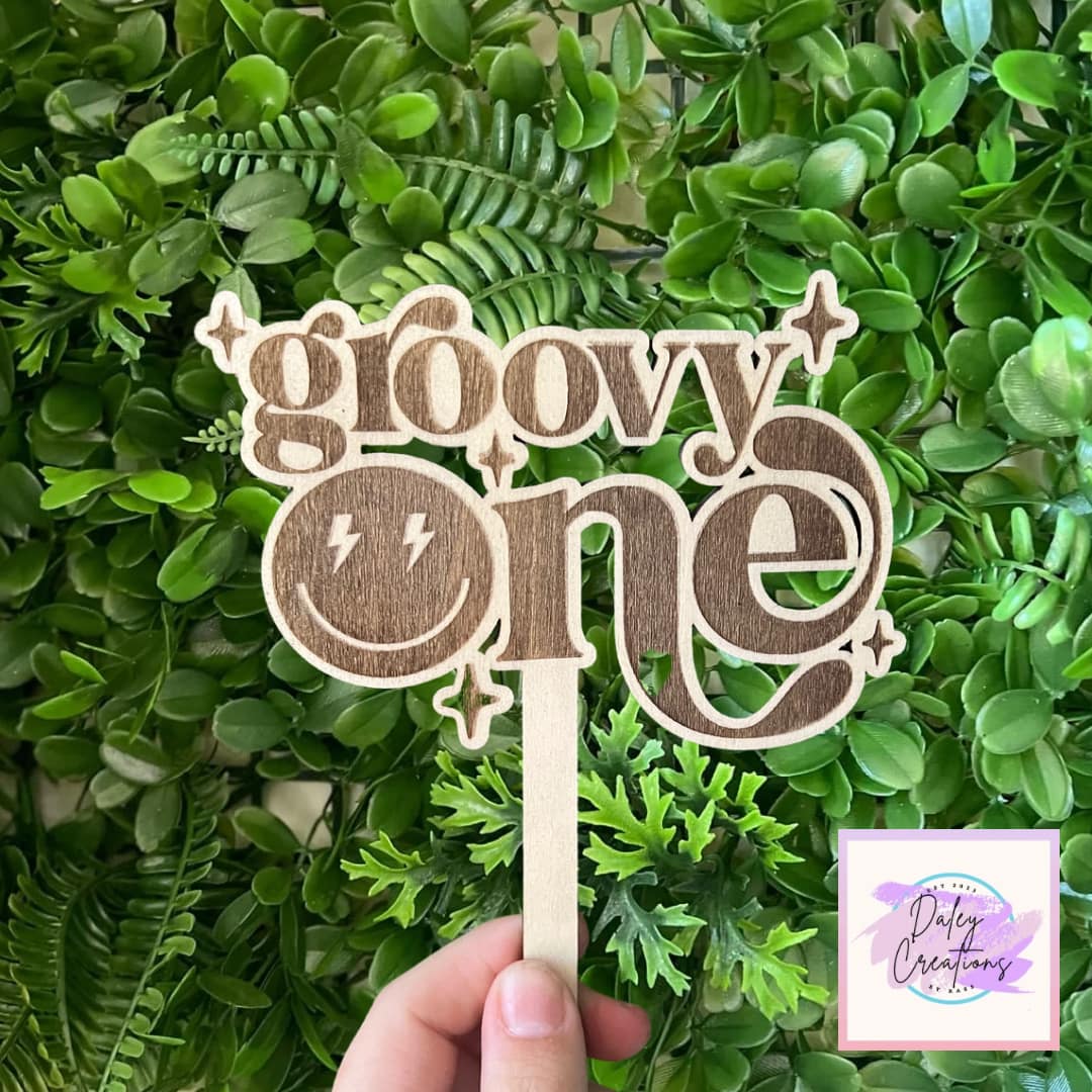 Groovy | Engraved | Wooden | Cake Topper |